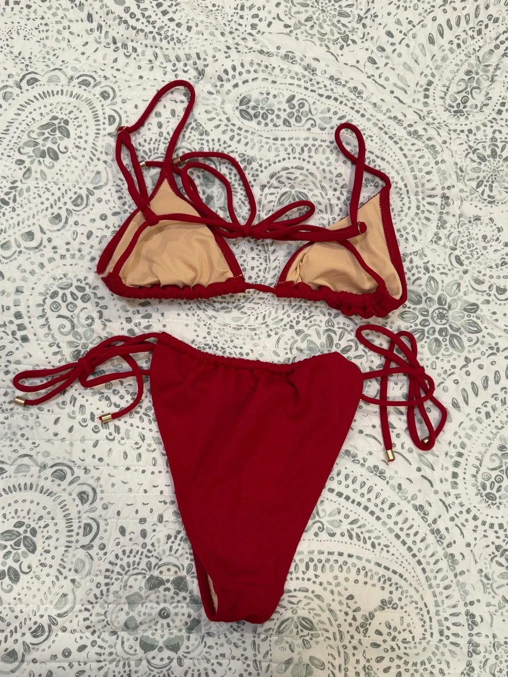 Cotton On Red Ribbed Side-Tie Bikini Set